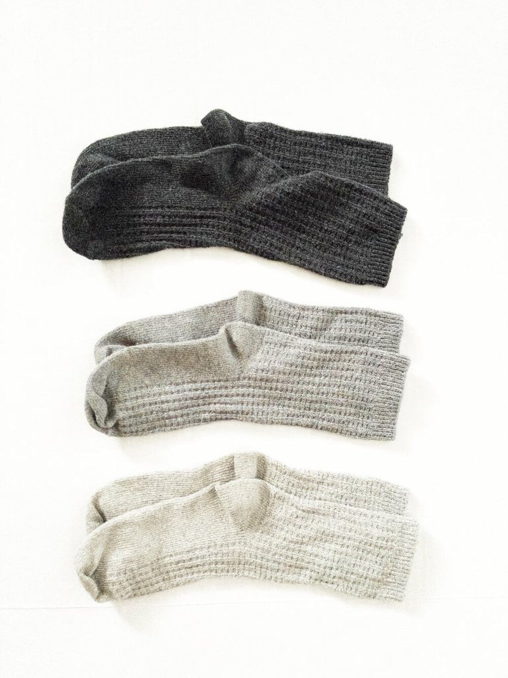 Women's Waffle Knit Slouch Crew Socks Comfy Cozy Bundle (3 Pairs) - Grey Shades